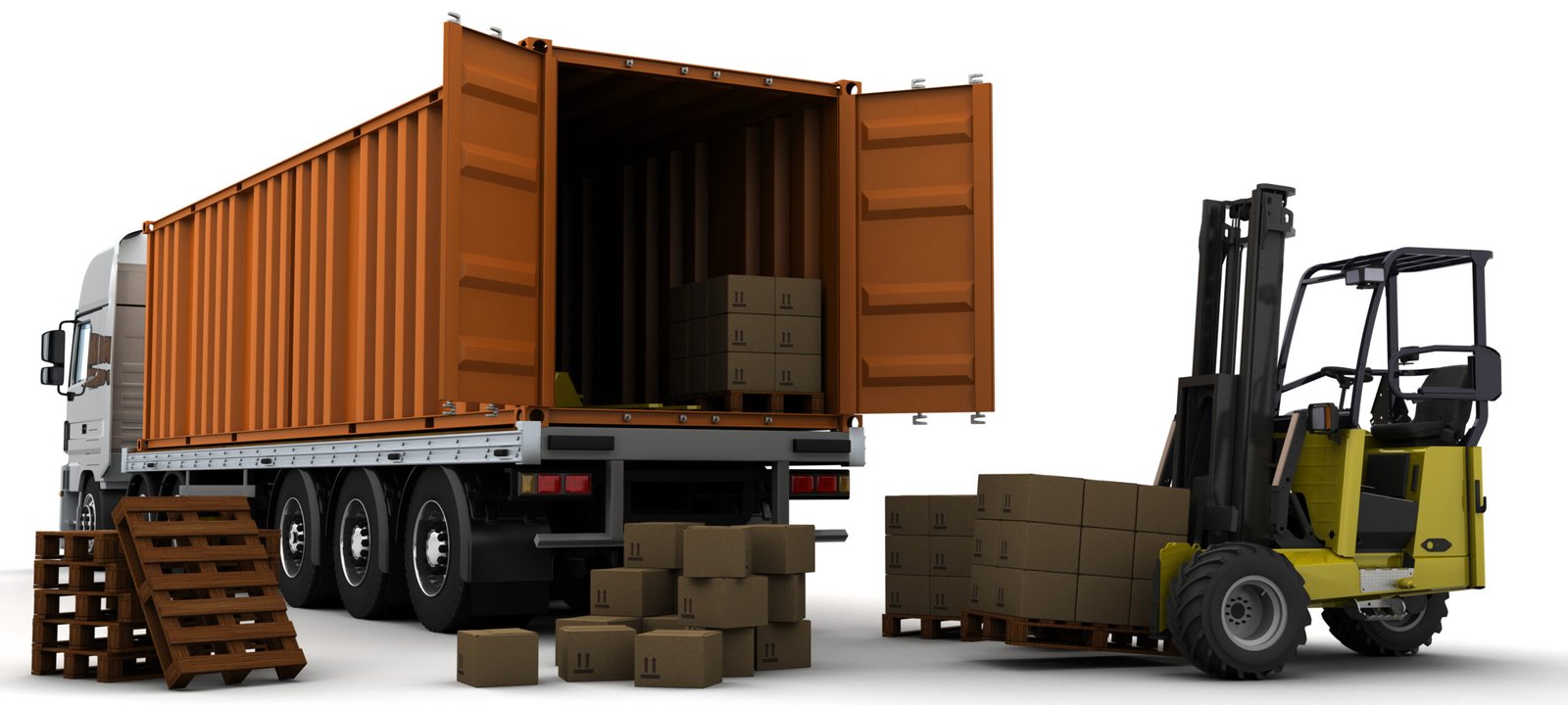 3d render freight container forklift scaled